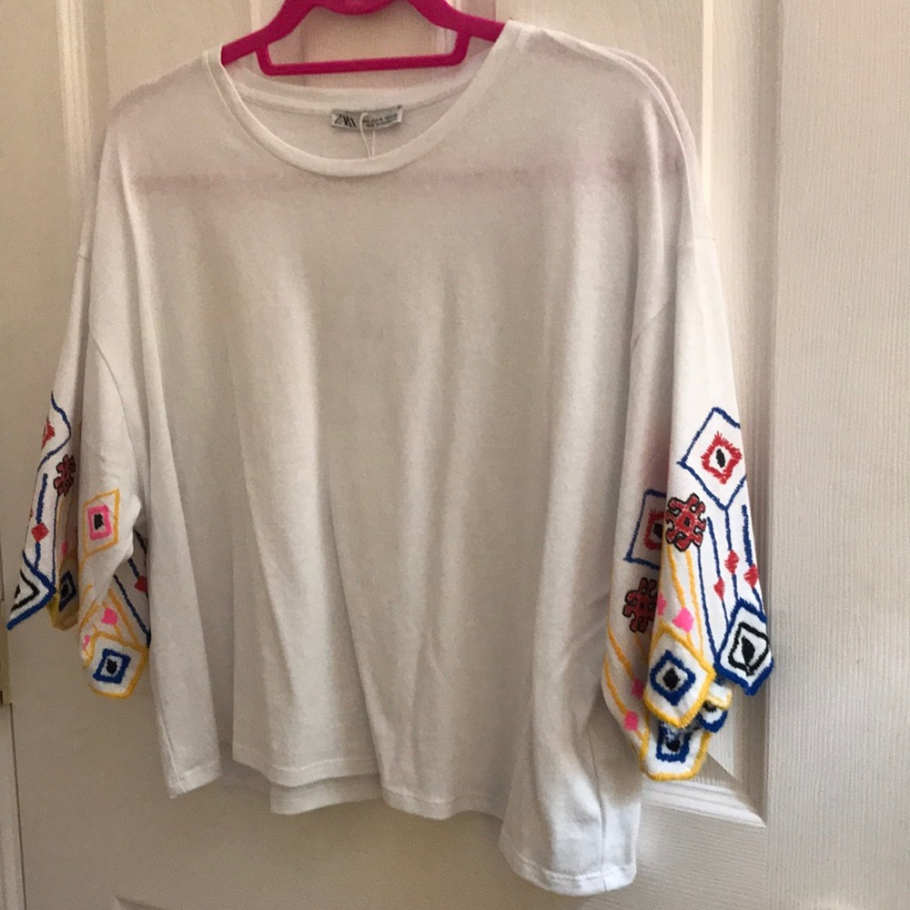 NWT White Zara Top with sleeve Detailing